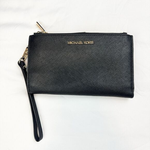 Michael Kors Handbags - Michael Kors Jet Set Travel Large Saffiano Leather Double Zip Wristlet Black
